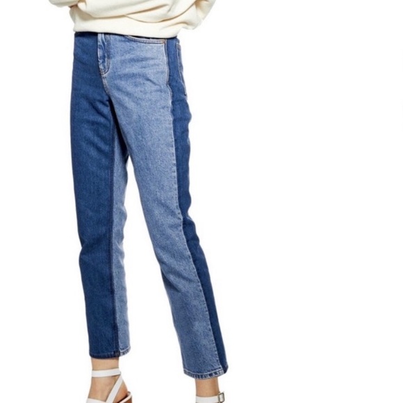 TOPSHOP Moto High Rise Distressed Two Tone Blue Skinny Jean Size 26 - Picture 1 of 11